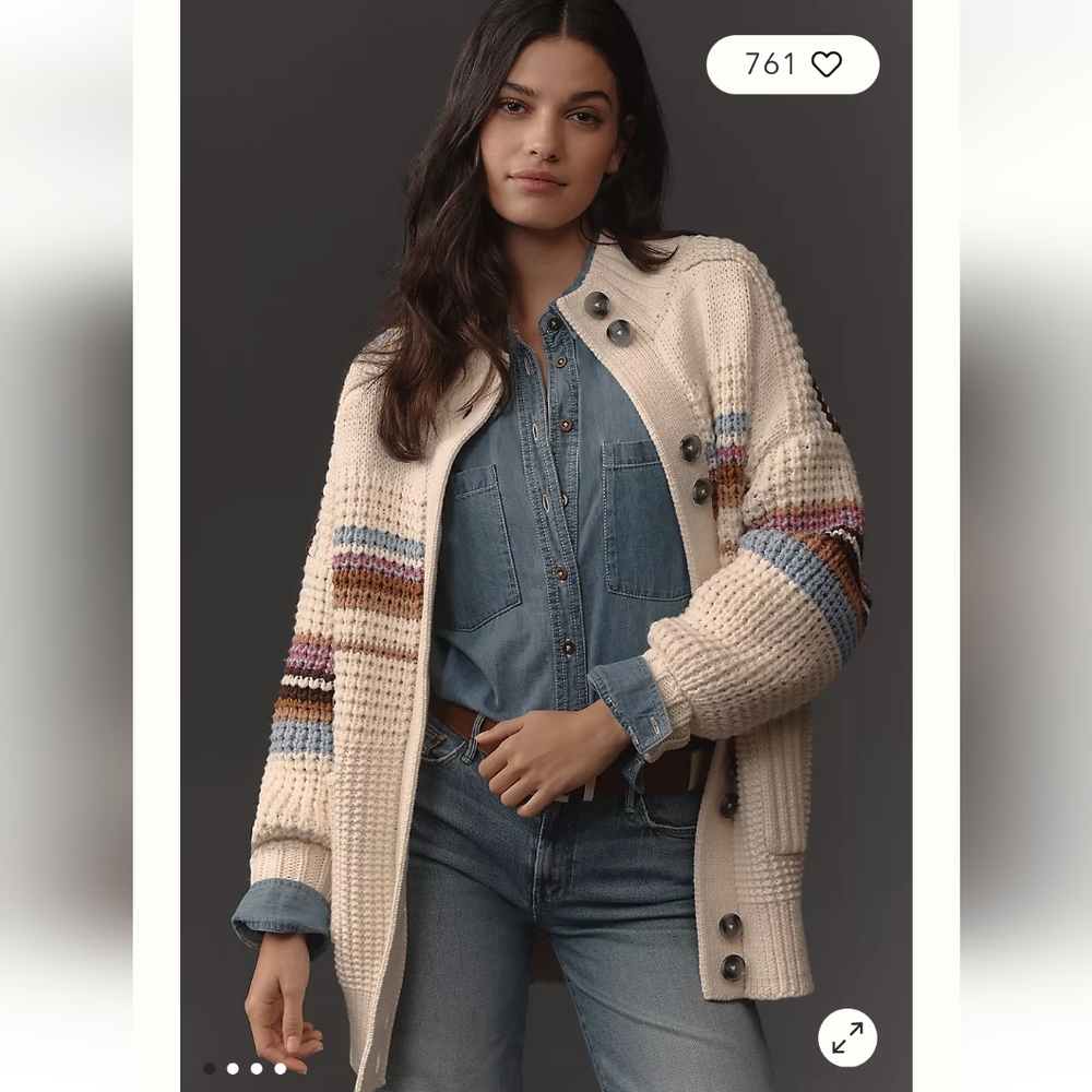 Maeve High-Collar Mixed-Stitch Cardigan Sweater Anthropologie